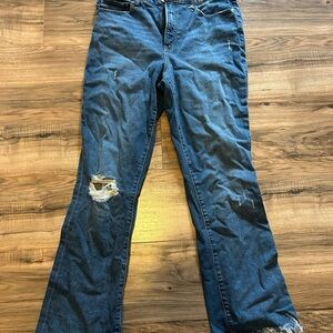 Express Blue Flare Wide Leg Jeans with Distressed Details